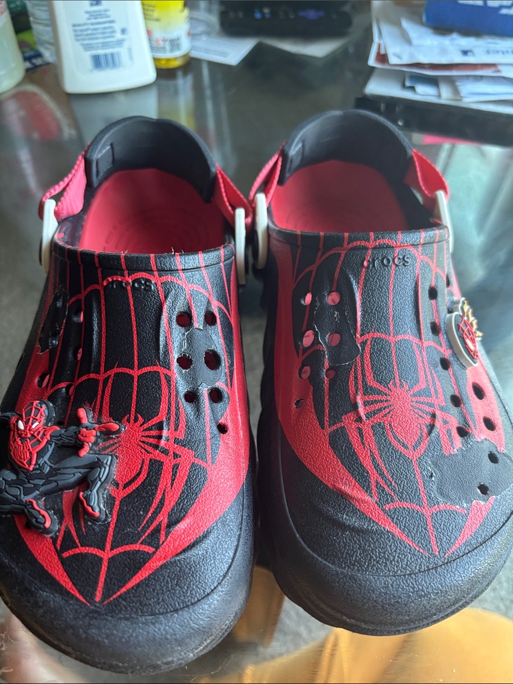 CROCS Kids Black and Red Spider-Web Clog
